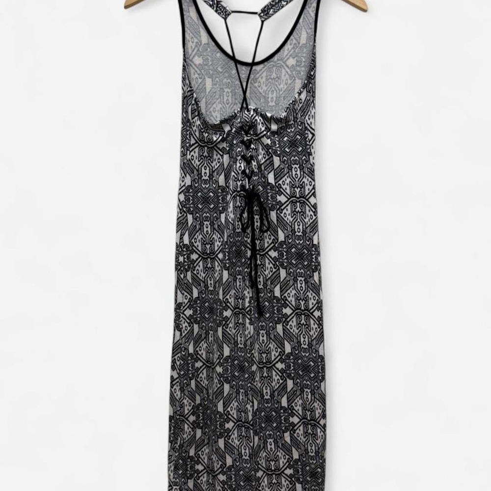 Summer Boho style black & white geometric pattern maxi dress tie back size small - Picture 2 of 7